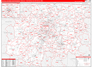 Nashville-Davidson-Murfreesboro-Franklin Metro Area Wall Map Red Line Style